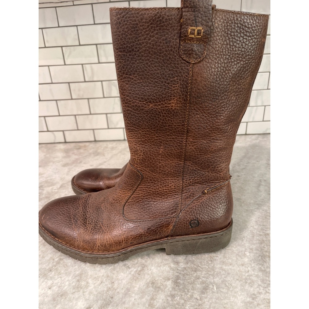 Born Boots Men 10 Brown Pebbled Leather Side Zip Mid Calf Distressed Lug Sole